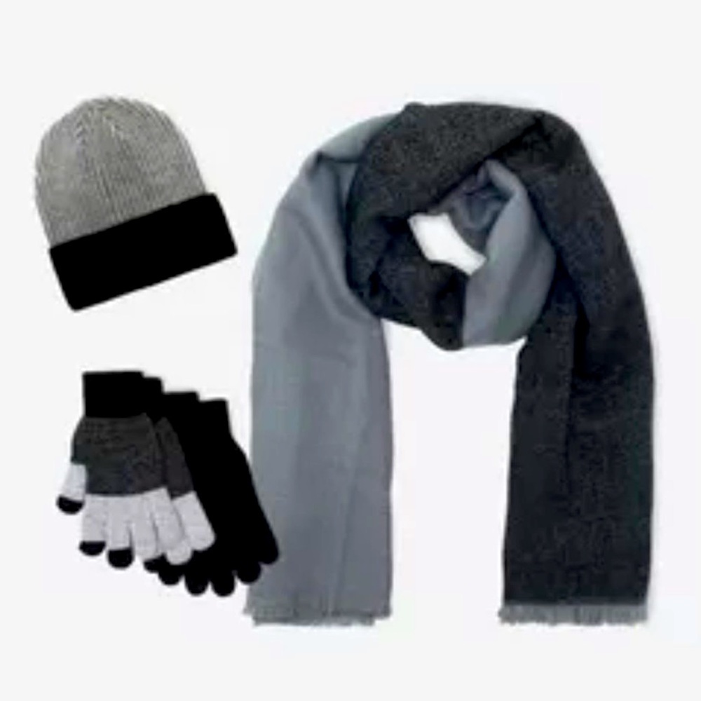 NEW! 4 Piece Winter Wearables Bundle Set, Black - Scarf, Hat, 2 Gloves
